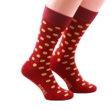 Casualowe męskie skarpety bordowe w żółte grochy. Skarpety do trampek i butów eleganckich.