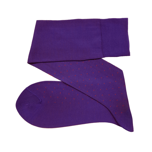 fioletowe ekskluzywne podkolanówki bawełniane męskie viccel knee socks pin dots purple red