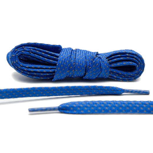 Niebieskie płaskie sznurowadła odblaskowe do butów LACE LAB Reflective FLAT 2.0 Laces Blue, personalizacja obuwia, custom, customizacja adidasów