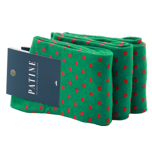 Casualowe męskie skarpety zielone w czerwone kropki Skarpety do trampek i butów eleganckich.