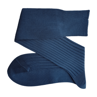 VICCEL / CELCHUK Knee Socks Solid Light Navy Blue Cotton - Luksusowe podkolanówki