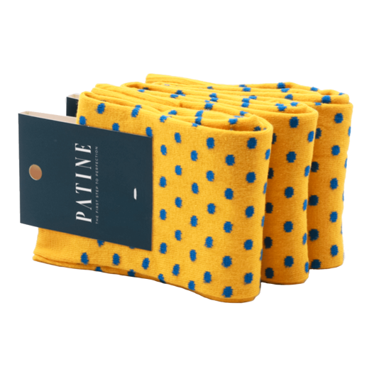 Casualowe męskie skarpety żółte w niebieskie kropki Skarpety do trampek i butów eleganckich.