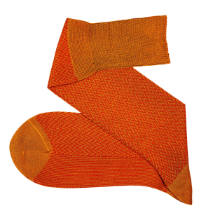 VICCEL / CELCHUK Knee Socks Herringbone Mustard / Orange - Luksusowe podkolanówki dwukolorowe