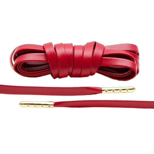 LACE LAB Luxury Leather Laces 6mm Red Gold Plated - Czerwone luksusowe skórzane sznurówki ze złotymi końcówkami