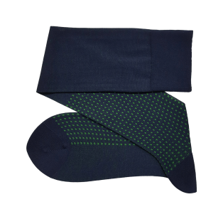 VICCEL / CELCHUK Knee Socks Square Dots Navy Blue / Pistacio Green