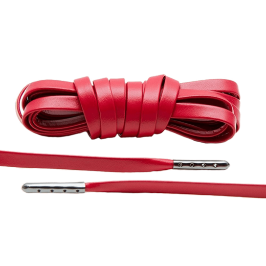 LACE LAB Luxury Leather Laces 6mm Red Gunmetal Plated - Czerwone luksusowe sznurowadła skórzane z metalowymi końcówkami