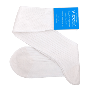 VICCEL / CELCHUK Knee Socks Solid White / Ecru Cotton - Luksusowe skarpetki