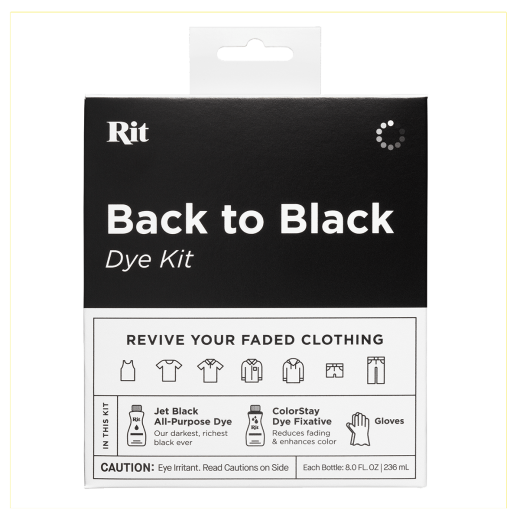 Czarny zestaw do farbowania tkanin i ubrań Rit Dye Back to black.