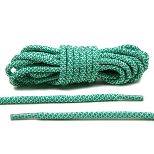 Zielono białe okrągłe sznurowadła stworzone  do popularnych modeli Adidas Yeezy 350 Boost czy Adidas NMD