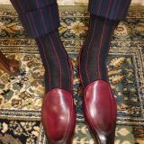 czarne eleganckie podkolanówki męskie bawełniane w paski czerwone Viccel knee socks black red