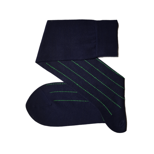 granatowe luksusowe podkolanówki męskie bawełniane w paski zielone Viccel knee socks pindot stripe navy blue pistacio green