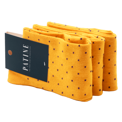 Casualowe męskie skarpety żółte w fioletowe kropki Skarpety do trampek i butów eleganckich.