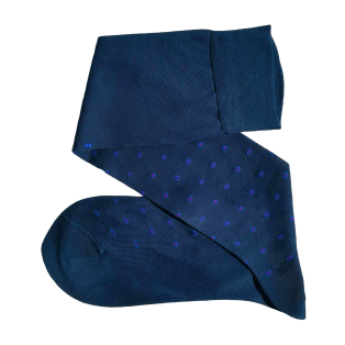 VICCEL / CELCHUK Knee Socks Flower Dots Navy Blue - Eleganckie granatowe podkolanówki męskie