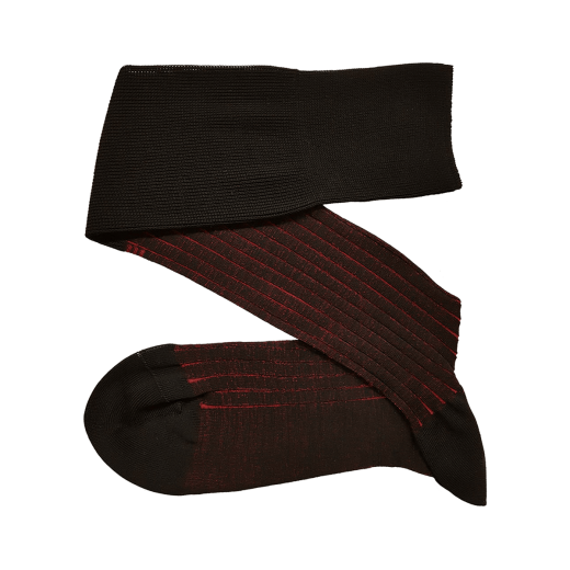 eleganckie bawełniane podkolanówki męskie viccel knee socks shadow stripe black red