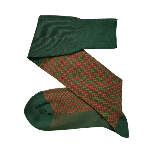 VICCEL / CELCHUK Knee Socks Fish Net Forest Green / Orange - Luksusowe podkolanówki dwukolorowe