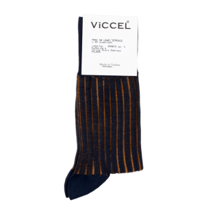 VICCEL / CELCHUK Socks Shadow Stripe Navy Blue / Mustard - Luksusowe skarpety klasyczne
