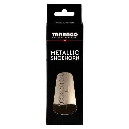 Metalowa łyżka do butów TARRAGO, mała, podróżna z wytłoczonym logo. (Metallic Shoehorn)