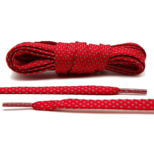 Czerwone płaskie sznurowadła odblaskowe do butów LACE LAB Reflective FLAT 2.0 Laces Red, personalizacja obuwia, custom, customizacja adidasów