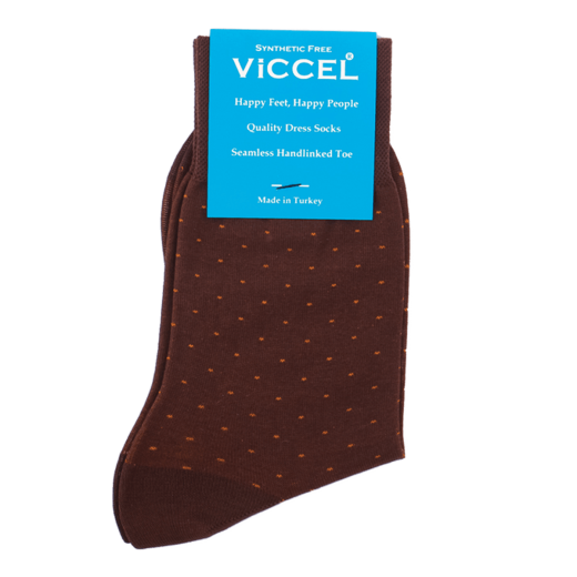 brązowe eleganckie bawełniane skarpety męskie w kropki musztardowe viccel socks
 pindot brown mustard