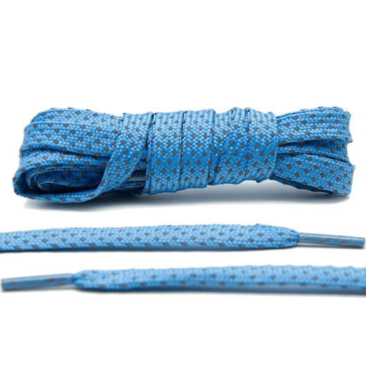 Niebieskie płaskie sznurowadła odblaskowe do butów LACE LAB Reflective FLAT 2.0 Laces Covy Blue, personalizacja obuwia, custom, customizacja adidasów