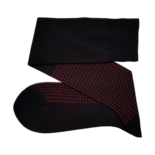 eleganckie bawełniane podkolanówki męskie viccel knee socks black red square dots