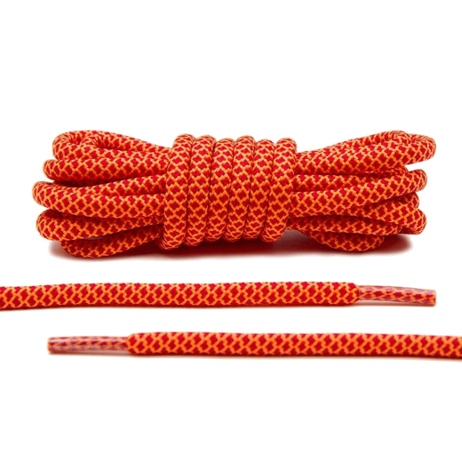 Czerwono pomarańczowe okrągłe sznurowadła stworzone  do popularnych modeli Adidas Yeezy 350 Boost czy Adidas NMD