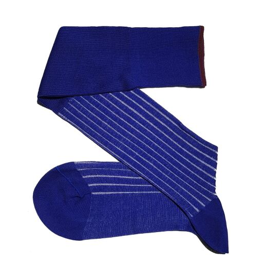 niebieskie bawełniane podkolanówki męskie viccel knee socks shadow stripe royal blue white