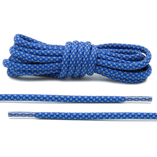 Niebieskie okrągłe sznurowadła odblaskowe do butów LACE LAB 3M Reflective Inverse laces, personalizacja obuwia, custom, customizacja adidasów