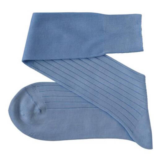 VICCEL / CELCHUK Knee Socks Solid Sky Blue Cotton - Luksusowe podkolanówki męskie