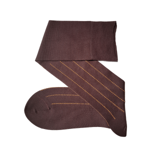 VICCEL / CELCHUK Knee Socks Pindot Stripe Brown / Mustard - Dwukolorowe podkolanówki męskie