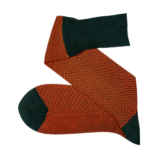 pomarańczowe podkolanówki męskie wełniane viccel knee socks herringbone orange dark green