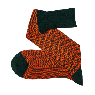 VICCEL Knee Socks Herringbone Dark Green / Orange