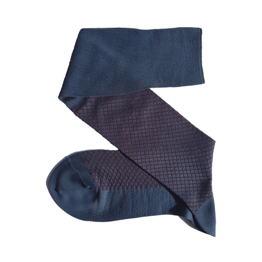 granatowo bordowe ekskluzywne podkolanówki bawełniane męskie viccel knee socks fish net light navy blue burgundy