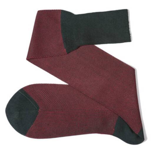 VICCEL / CELCHUK Knee Socks Birdseye Dark Green / Red - Luksusowe podkolanówki