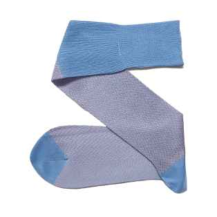 VICCEL / CELCHUK Knee Socks Herringbone Sky Blue / Light Pink - Luksusowe podkolanówki męskie