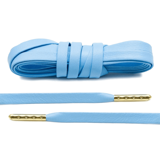 błękitne skórzane sznurowadła ekskluzywne z metalowymi agletami Lace Lab. Sznurówki do customizacji sneakersów - nike, adidas.