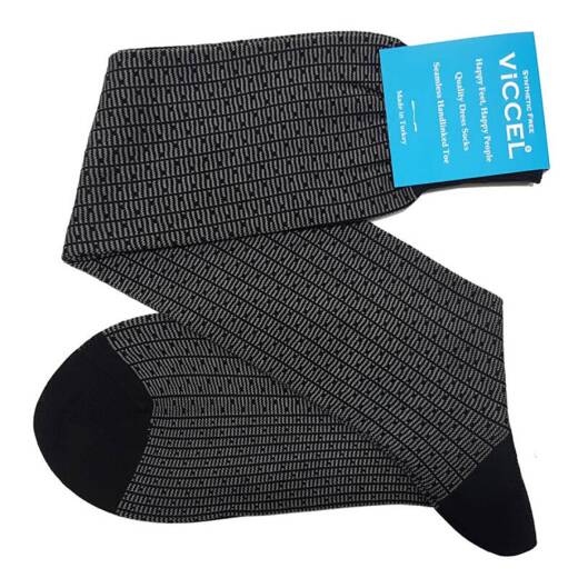 VICCEL / CELCHUK Knee Socks Vertical Striped Black / Gray Dots - Dwukolorowe podkolanówki męskie